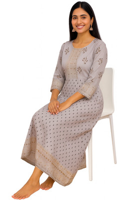 Orange Paper Women A-line Grey Ankle Length Dress