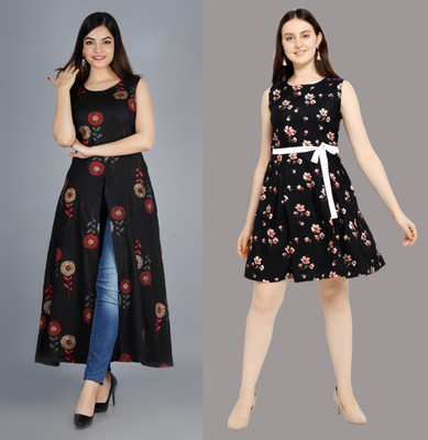 tanvi creation Women A-line Black Midi/Calf Length Dress
