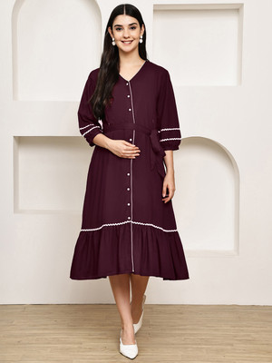 Secret Wish Women A-line Purple Midi/Calf Length Dress