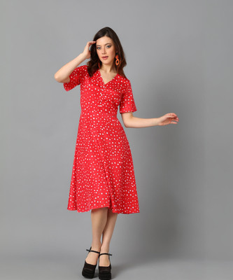 KOTTY Women Fit and Flare Multicolor Knee Length Dress