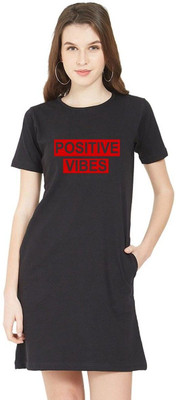 HouseOfCommon Women T Shirt Black Above Knee/Mid Thigh Length Dress