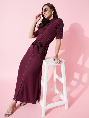 Uptownie Lite Women Maxi Maroon Midi/Calf Length Dress