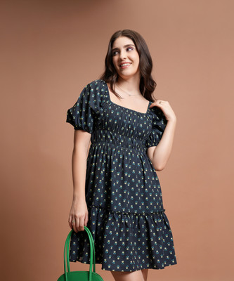 Tokyo Talkies Women Fit and Flare Dark Blue Above Knee/Mid Thigh Length Dress