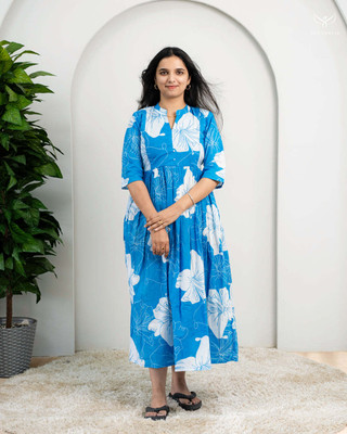 SHRI KRISHNA TEXTILE Women Maxi Blue Full Length Dress