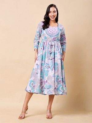 RANGRIWAZ Women Fit and Flare Multicolor Midi/Calf Length Dress