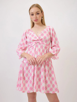 AmarAsha Women Fit and Flare Pink Knee Length Dress