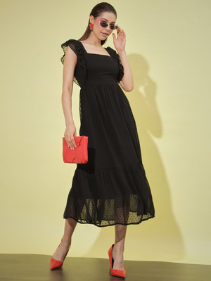 saanvi collection Women Drop Waist Black Midi/Calf Length Dress