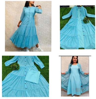 bhanderi fashion Women A-line Light Blue Midi/Calf Length Dress