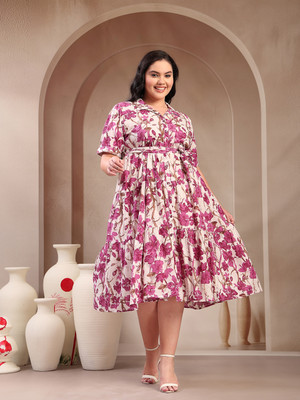 Little More By Stylum Women Fit and Flare Pink Maxi/Full Length Dress