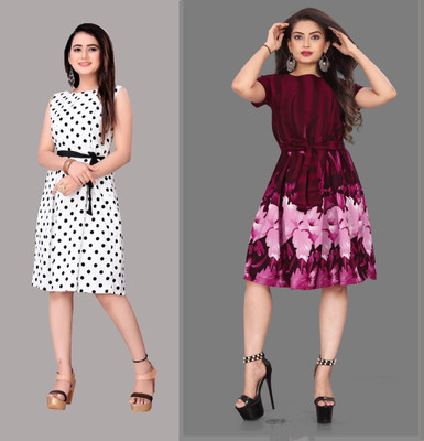 tanvi creation Women Fit and Flare Multicolor Midi/Calf Length Dress