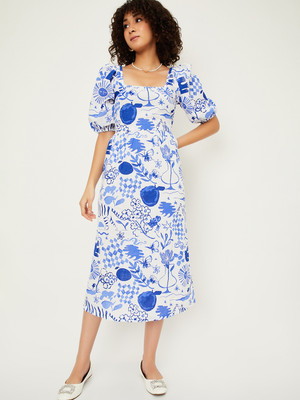 MAX Women A-line Blue Midi/Calf Length Dress