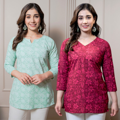 I N ENTERPRISES Casual Floral Print Women Green, Red Top