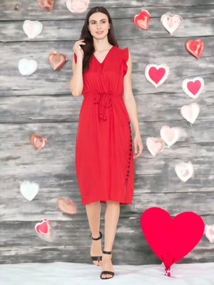 entellus Women Wrap Red Below Knee Dress