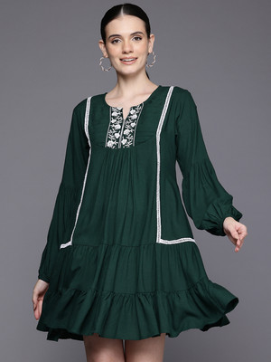 Avlet Women Fit and Flare Green Above Knee/Mid Thigh Length Dress