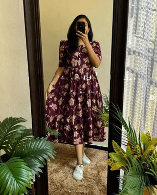 SAGRAPHICS Women Fit and Flare Purple Midi/Calf Length Dress