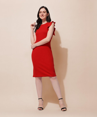 Oomph! Women Bodycon Red Knee Length Dress