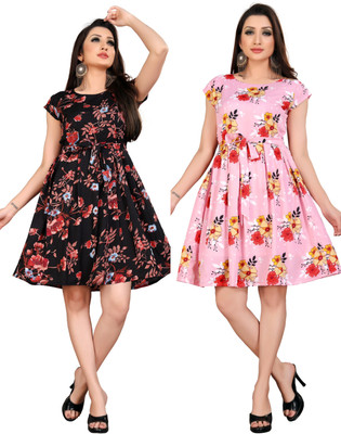 MAA FAB Women A-line Pink Knee Length Dress