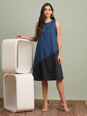 Globus Women A-line Blue Knee Length Dress