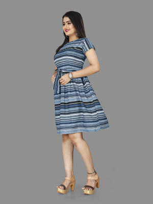 Threadhunter Women Fit and Flare Multicolor Above Knee/Mid Thigh Length Dress