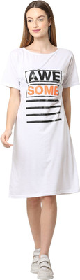 A R J FASHION Women Fit and Flare White, Black Knee Length Dress