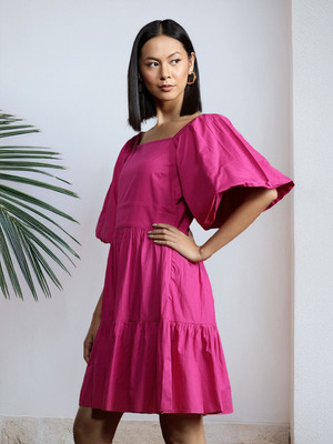 all about you Women Fit and Flare Pink Above Knee/Mid Thigh Length Dress