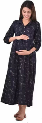 BHOLE BABA ENTERPRISES Women A-line Dark Blue, Grey Ankle Length Dress
