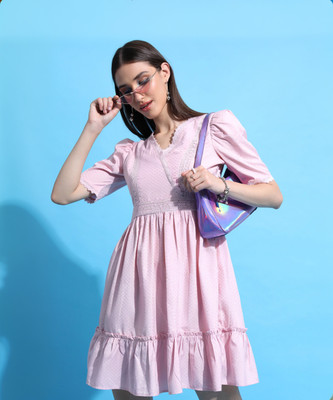 Tokyo Talkies Women A-line Pink Above Knee/Mid Thigh Length Dress