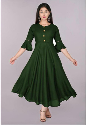 Alastar Women A-line Green Midi/Calf Length Dress