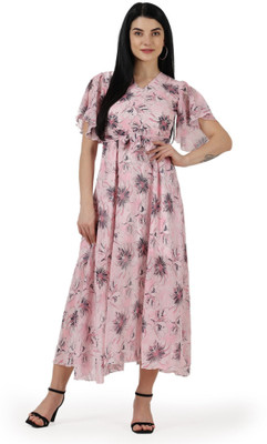 Pratyusha Women A-line Orange Maxi/Full Length Dress