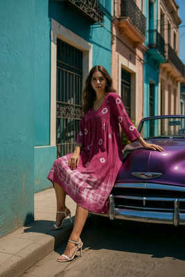 maaesa Women Fit and Flare Purple Midi/Calf Length Dress
