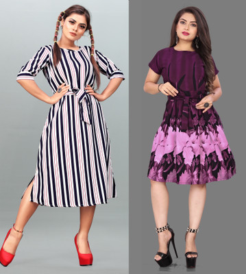 maruti fab Women Fit and Flare Purple Below Knee Dress