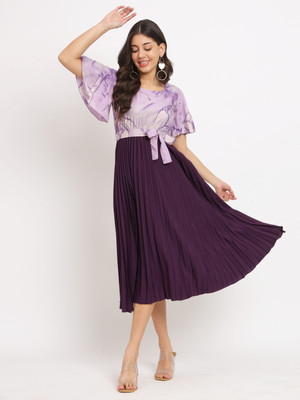 ZWERLON Women Fit and Flare Purple Midi/Calf Length Dress