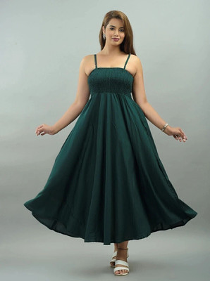 GTRT Women Fit and Flare Green Maxi/Full Length Dress