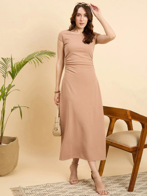 Dwarros Women Sheath Beige Midi/Calf Length Dress