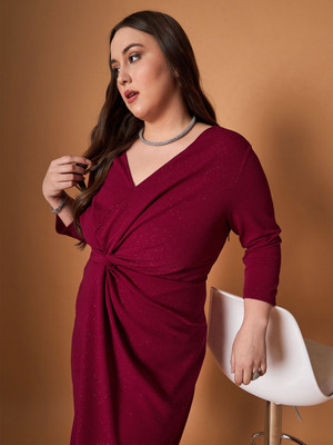 SASSAFRAS Curve Women A-line Maroon Midi/Calf Length Dress