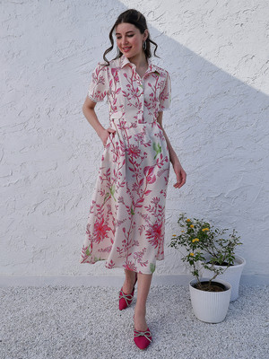 Boho By Athena Women Fit and Flare Multicolor Midi/Calf Length Dress