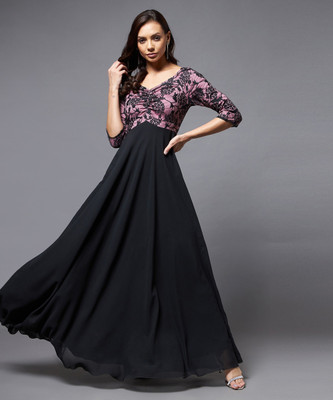 Miss Chase Women Fit and Flare Multicolor Maxi/Full Length Dress