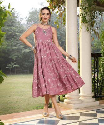 Stylum Women Fit and Flare Purple Maxi/Full Length Dress