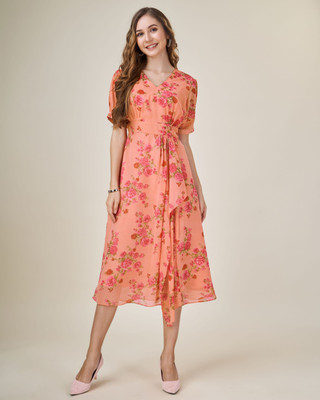 MOJILAA Women Asymmetric Multicolor Midi/Calf Length Dress