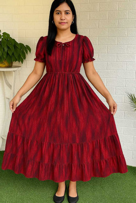 2013 USK COLLECTION Women Fit and Flare Maroon Midi/Calf Length Dress