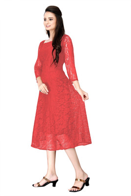 Werolia. Women A-line Red Below Knee Dress