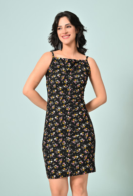 METRONAUT Women Bodycon Black, Yellow Knee Length Dress