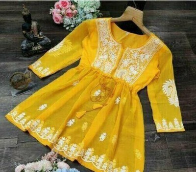 sakhicreation Casual Embroidered Women Yellow, White Top