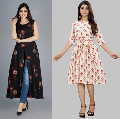 tanvi creation Women A-line Beige Midi/Calf Length Dress