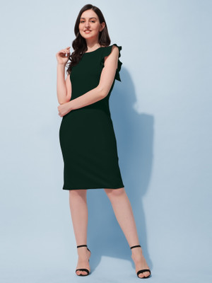 CHEMISTRY Women Bodycon Green Knee Length Dress