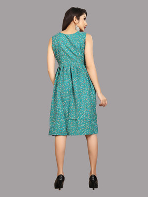 Hiral Creation Women Fit and Flare Light Blue Knee Length Dress