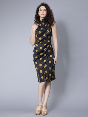 DRAPE AND DAZZLE Women Bodycon Black, Yellow Knee Length Dress