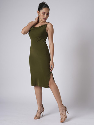 Globus Women Bodycon Dark Green Midi/Calf Length Dress