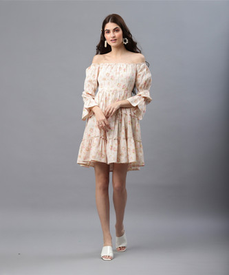 PRETTY LOVING THING Women A-line Beige Above Knee/Mid Thigh Length Dress