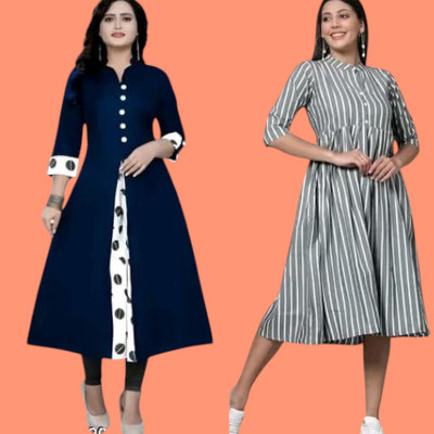 Db Fashionpo Women A-line Blue, Grey Maxi/Full Length Dress